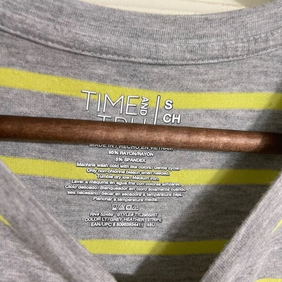 Time And Tru Womens Gray Yellow Striped Sleeveless Pockets Stretch Dress Small - Picture 3 of 5